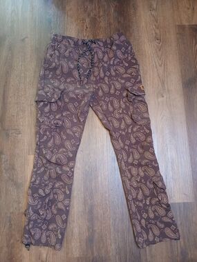 RGSTR Men's Brown Paisley Cargo Pants - Casual Drawstring Waist
